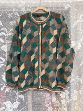 Vintage Alpaca Wool geometric pattern cardigan